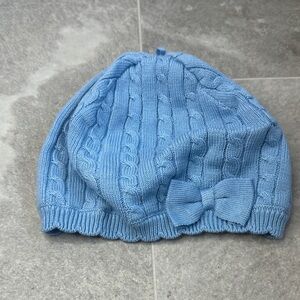 Janie and Jack Light Blue Cable Knit Beret with Bow